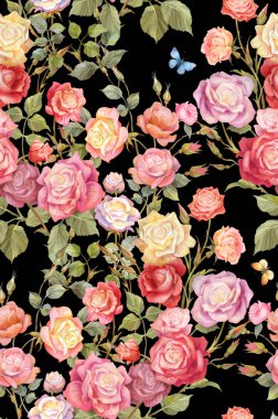 Sulu Boya Dikişsiz desen Güllü.