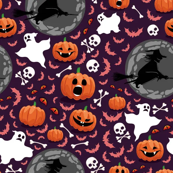 Cadılar bayramı balkabağı ve yarasalarla kusursuz desen