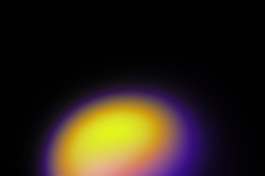 Siyah arkaplanda yuvarlak mor-sarı benzer bir eğilim ama daha yumuşak, puslu ve hafif bulanık renk sınırları var..