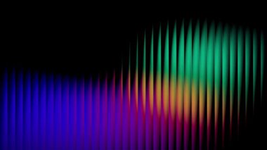 Parlak kaplamalı çok renkli neon cam animasyonu. Dikey camların arkasındaki elektrik yeşili, mor ve turuncu atımlardan oluşan fütüristik bir tayf. Enerji ve soyut teknoloji içeriği veya görsel efektler için harikadır.