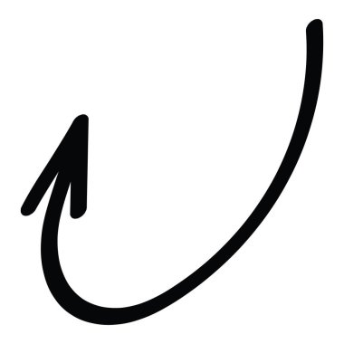 Yukarı doğru keskin bir ok ve geniş bir eğri. Motivasyonu ya da adım adım yönünü göstermek için birebir. Kalın uçlu, yukarı doğru kıvrımlı ve sola doğru kıvrımlı bir siyah ok. Ok dinamik bir görsel yaratıyor.