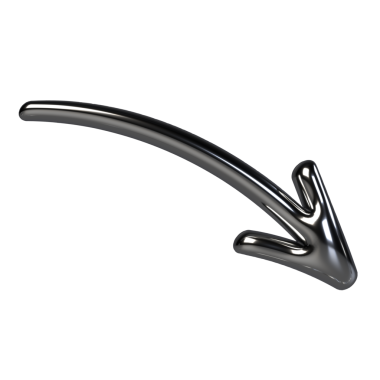 Eğik 3d ok aşağıya ve sola doğru, metalik krom dokuya sahip. Yüzey yansıtıcı, pürüzsüz, yuvarlak kenarları var. Bir düşüşü, düşüşü veya seyrüsefer yönünü belirtmek için ideal. 