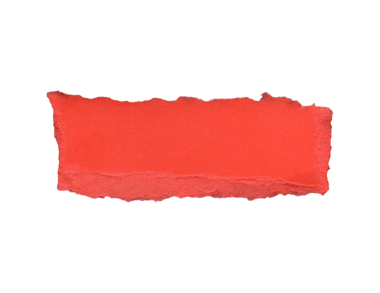 Yırtık kenarlı, yumuşak görünümlü, yatay bir kırmızı kağıt şerit ve düz bir zıtlık oluşturarak canlı rengi vurguluyor.