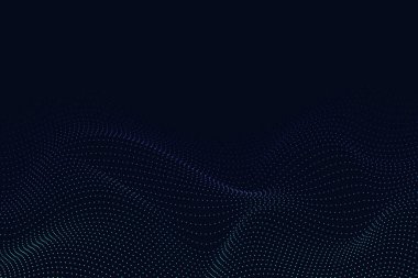 Yeşil noktalı dalga dijital parçacık gradyanı, modern teknoloji siyah üzerine soyut arka plan. Eğim etkisi derinlik ve hareket hissi ekler..