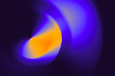 Koyu mavi ve sarı tonlu soyut parlak arka plan. Sıvı eğrili geleceksel tasarım, modern dijital sanat ve dinamik ışık efekti.