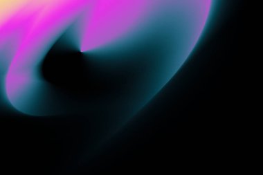 Mor, pembe ve turkuaz eğimli renkli soyut sanat eserleri. Parlak parlak şekiller, yumuşak akış hareketleriyle dinamik fütüristik çizimler oluşturur..