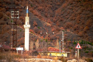 A distant mosque in the village stands as a serene and spiritual sanctuary, blending traditional architecture with the tranquility of rural beauty. clipart