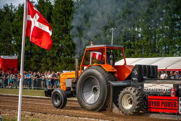 Aarhus, Danimarka. 16 Ağustos 2025 Güçlü makinelerin neşeli festival kalabalığından önce ağır topları çamura sürüklediği bir yarışma..
