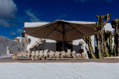 Çölde beyaz ve siyah sandalyeler