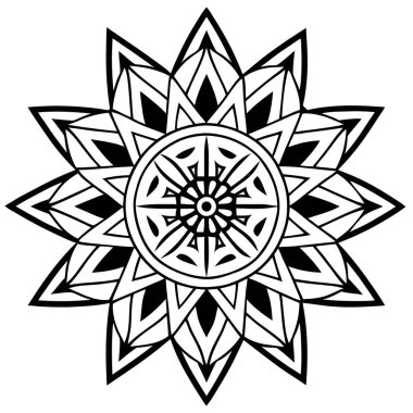 Renklendirme için siyah ve beyaz vektör mandala