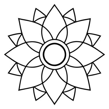 Dekoratif mandala ikonu. siyah ve beyaz vektör çizimi.