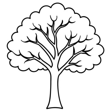 Yapraklı ağaç, çizgi biçimi vektör çizimi tasarımı