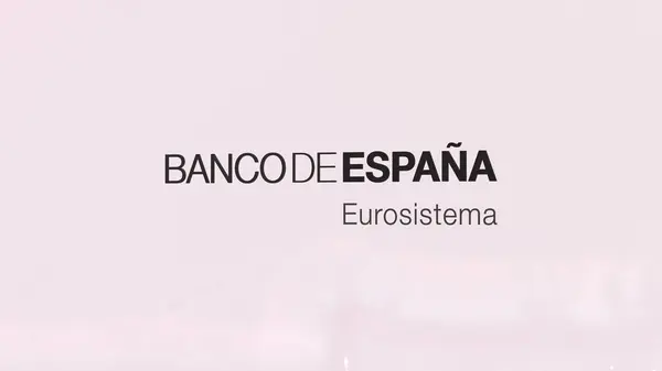 Beyaz bir duvarda Banco De Espana logosu.