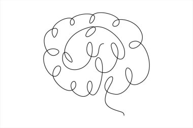 İnsan beyninin kesintisiz çizimi. El çizimi minimalizm tarzı. Beyin çizgisi sanat vektörü illüstrasyonu