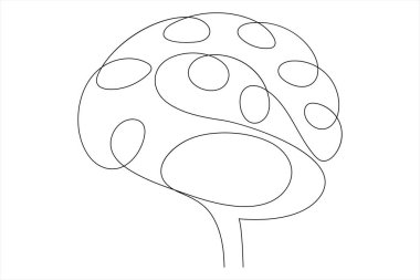 İnsan beyninin sürekli çizdiği bir çizgi minimalizm tarzı beyin çizimi.