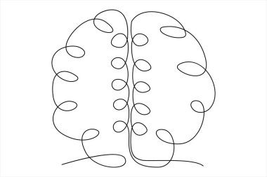 İnsan beyninin sürekli çizdiği bir çizgi minimalizm tarzı beyin çizimi.