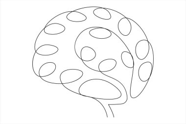 İnsan beyninin sürekli çizdiği bir çizgi minimalizm tarzı beyin çizimi.
