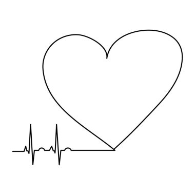 Kalp ikonu. Vektör çizimi. Siyah simge beyaz arkaplanda izole edildi. satır.