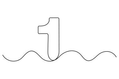 Bir numaranın sürekli bir çizgi çizimi. 1 numaralı simgenin bir satır çizimi. Vektör illüstrasyonu