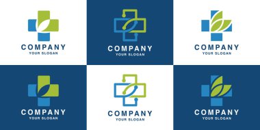 medical cross technology logo design and business card clipart