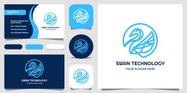 swan tech logo design with circuit line art style clipart