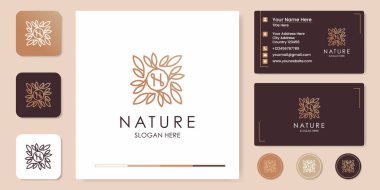 Kare doğa yaprağı süsleme logosu ve kartvizit tasarımı
