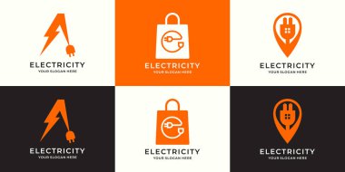 Harflerin logo kombinasyonu. Bir buji yıldırımlı çanta mağazası. Elektrikli iğne konumu.