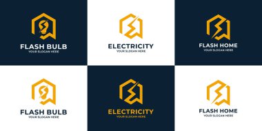 Gök gürültüsü, şimşek ya da elektrik sembolü ev logosu kavramı ile birleşmiş.