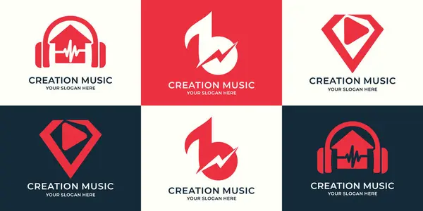 Kulaklık evi melodisi müzik düğmesi logosu eğlence için ilham kaynağı