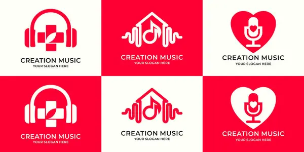 Kulaklığın logo kombinasyonu. Çapraz müzik ton ev frekansı podcast aşkı.