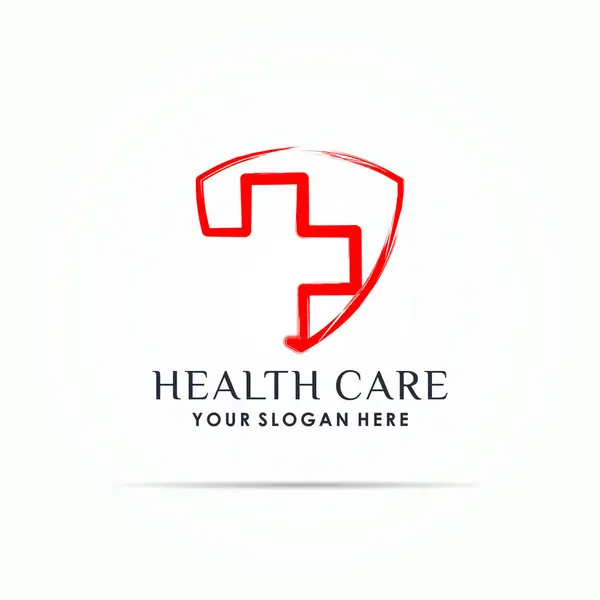 Çapraz sağlık kalkanı mürekkep fırçası tıbbi koleksiyon logosu