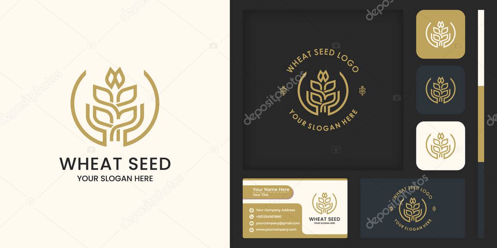 Grain or wheat with abstract hand logo design, and business card design