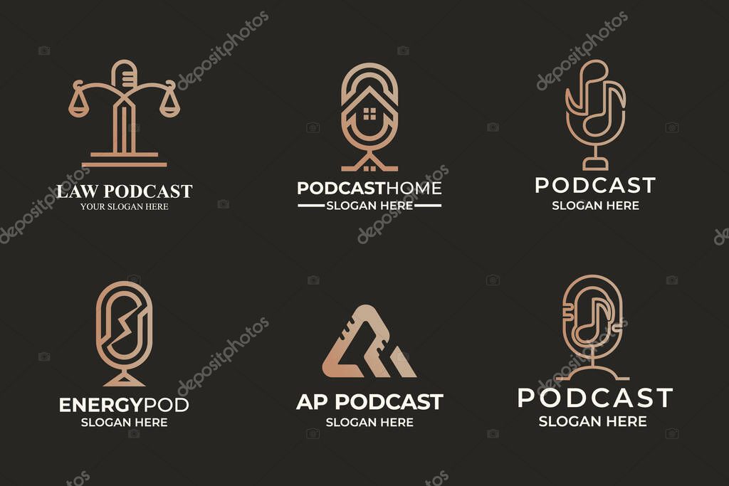 Set of podcast combination logo