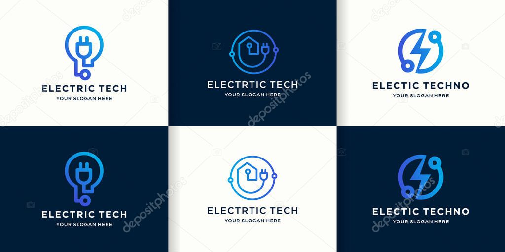 Set of electrical technology logos with line circuit
