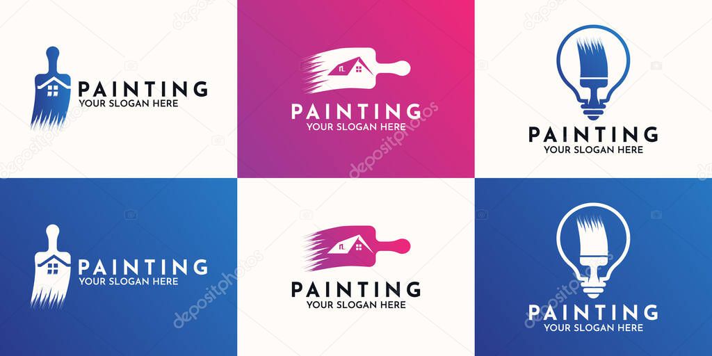 Paint brush house combination logo for paint business inspiration logo