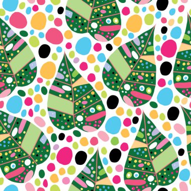 Renkli yeşil yapraklar. Detaylı ve pürüzsüz desenleri var. Renkli yapraklar, yuvarlak noktalar, renkli noktalar, beyaz arka planda pürüzsüz desenler. Kumaş, kiremit, dekorasyon ve daha fazlası için uygun.