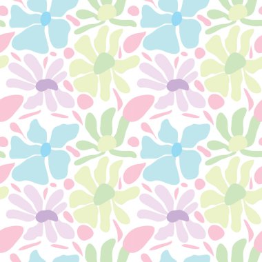 Pastel el rengarenk basit şekilli, soyut, dikişsiz bir çiçek deseni çizmiş.