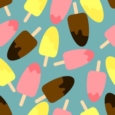 Çikolata, çilek ve mangolu buzlu şeker. Çikolata, mango ve dikişsiz çilekli dondurma dizaynı. Kumaş, kiremit, tekstil, dekorasyon, ambalaj ve ambalaj için elverişli