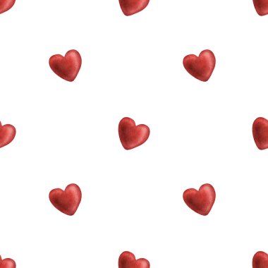 Puantiyeli şirin, kırmızı kalpler. Sevgililer günü kırmızısı kalpler suluboya romantik dokuya bayılır. Paketleme için mükemmel, zarif bir arka plan, düğün dekorasyonu, tekstil.