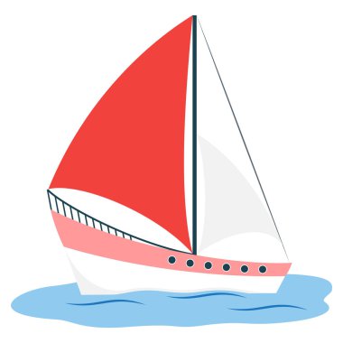 Yelkenli yat. Beyaz arkaplanda izole edilmiş çizgi film vektör simgesi, basit tasarım.