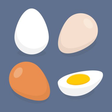 Tavuk yumurtası. Doğal ve organik ürünler kavramı. Basit düz vektör çizimi koyu arkaplanda izole edildi.