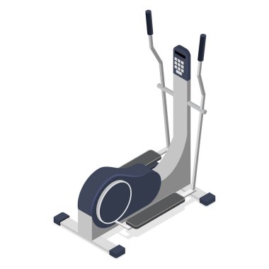 Spor salonu için spor malzemeleri. Kardiyo çalışması için 3d düz izometrik vektör illüstrasyon eliptik makinesi.