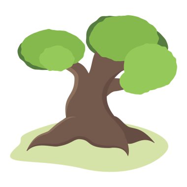 Tropikal ağaç, beyaz arka planda baobab. Basit düz çocuk tasarımı, vektör illüstrasyonu, 10 Pound.