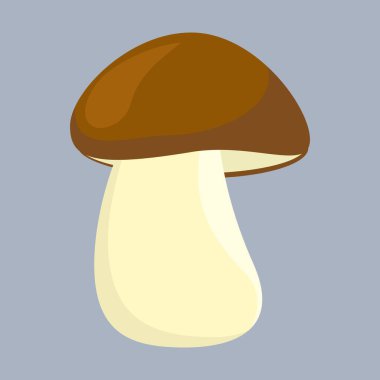 Kahverengi şapkalı ve bej saplı mantar. Düz basit vektör çizimi. Çocuk tasarımı.