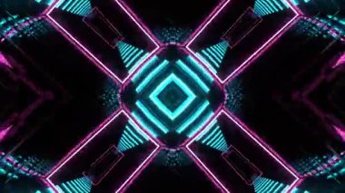 Gelecekçi Siberpunk VJ Döngü Neon Tüneli Girdabı ve Arıza Parçacıkları