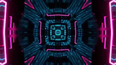 Gelecekçi Siberpunk VJ Döngü Neon Tüneli Girdabı ve Arıza Parçacıkları