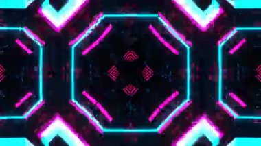 Gelecekçi Siberpunk VJ Döngü Neon Tüneli Girdabı ve Arıza Parçacıkları
