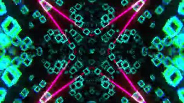 Gelecekçi Siberpunk VJ Döngü Neon Tüneli Girdabı ve Arıza Parçacıkları