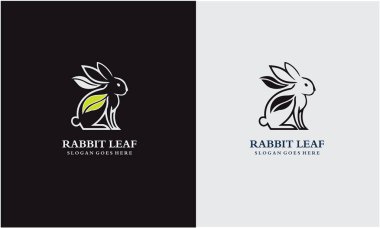 Rabbit Leaf Logo Negative Space Concept Vector Template. Rabbit with Leaf Symbol clipart