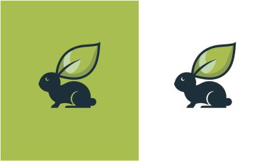 Rabbit Leaf Logo Negative Space Concept Vector Template. Rabbit with Leaf Symbol clipart